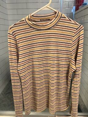 Staccato Striped Long-Sleeve Crewneck Shirt - Cream with Yellow & Brown Stripes